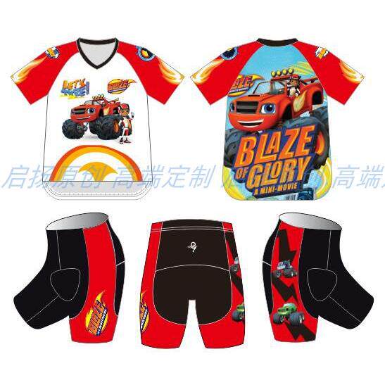 高档扬领儿童平衡车长短袖骑衣行轮滑服运动启T恤V速干透气工厂定