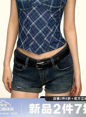Aaisup美式复古低腰卷边牛仔短裤女夏季辣妹风蓝色修身百搭热裤子