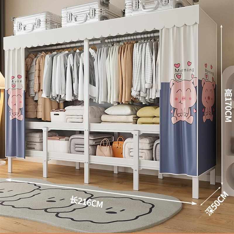 免衣柜挂衣家用钢架收纳一体式衣服安装柜简易加厚折叠布全卧室橱