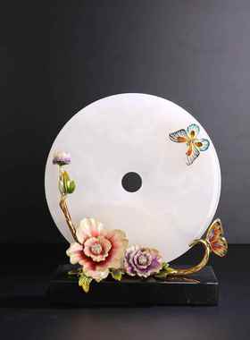 珐琅彩平安扣玉石扣装饰摆件天然客厅电视柜玄关电视柜高档装饰品