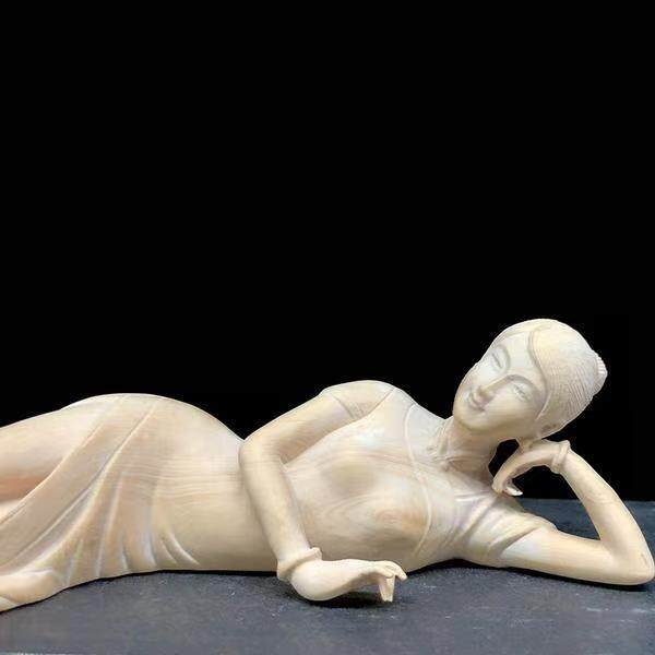 黄杨木雕美女风情万种工艺品家居装饰品客厅玄关摆件送礼收藏品