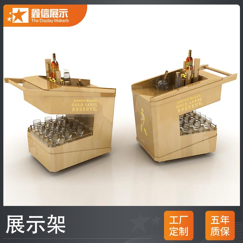 落地陈列实木酒架商场中岛展示柜带灯发光红酒架精美红酒展示台