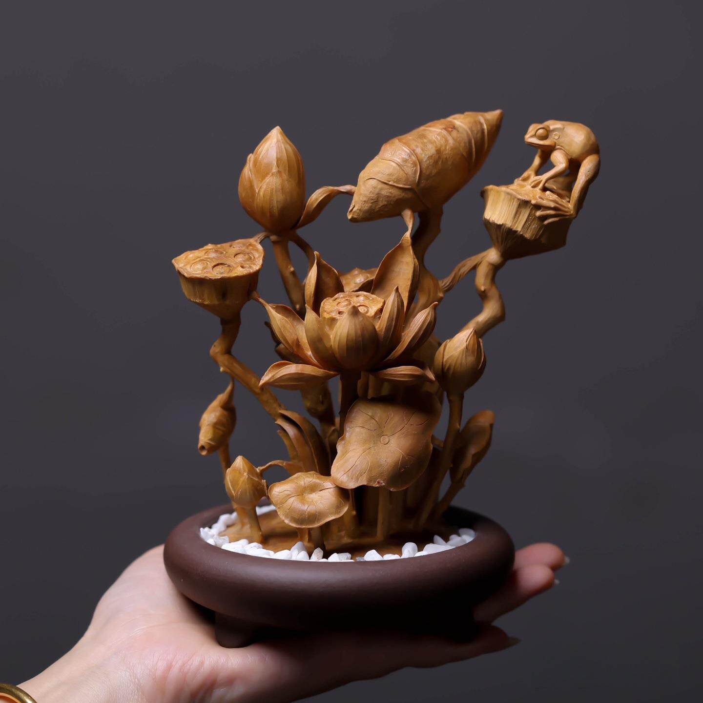 印度老山檀香盆景雕像室内玄关家居文玩摆件收藏品荷塘月色