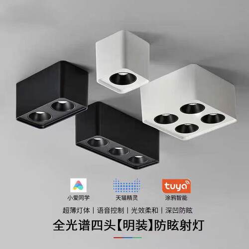 智能全光谱明装射灯防眩书房客厅筒灯深杯双头三头四头斗胆灯4头