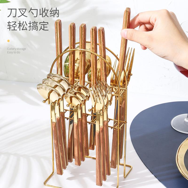 源头装货源创木纹夹柄西2021-J24现餐具四意主件货不锈钢餐具挂架