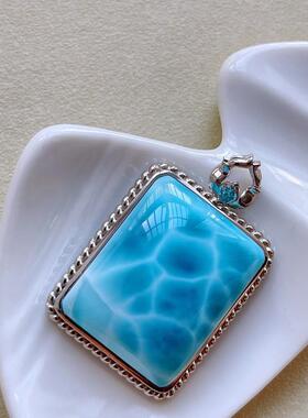海纹石方牌吊坠拉利玛无事牌项坠 锁骨链坠挂件26*21.8mm厚10.8mm