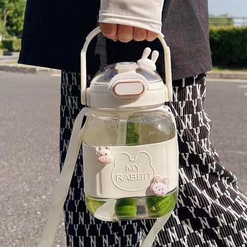 水杯女生夏季高颜值带吸管大肚耐高温瓶大容量带茶漏吨桶吨壶杯子