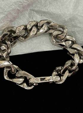 [97新]路易威登LV经典老花花纹雕刻银质手链时尚潮流男女古巴链