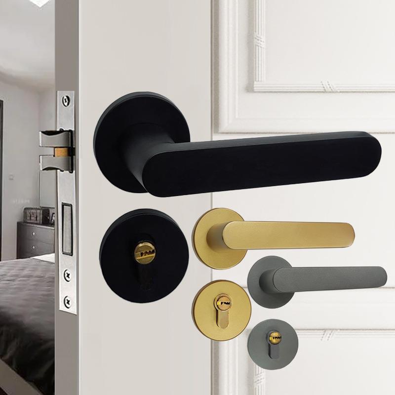 轻奢分体静音门锁卧室房间实木门磁吸锁具房门锁金黑灰色套装室内