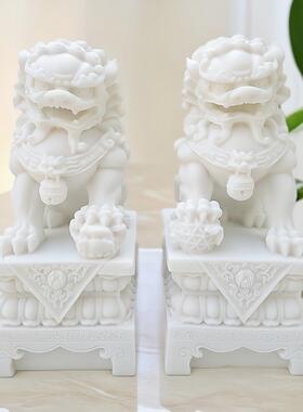 汉白玉石狮子一对石雕家用墓前风水石狮子镇宅一对门口精雕小摆件