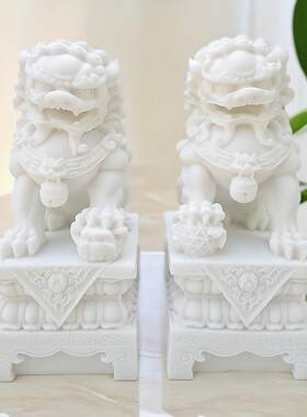 汉白玉石狮子一对石雕家用墓前风水石狮子镇宅一对门口精雕小摆件