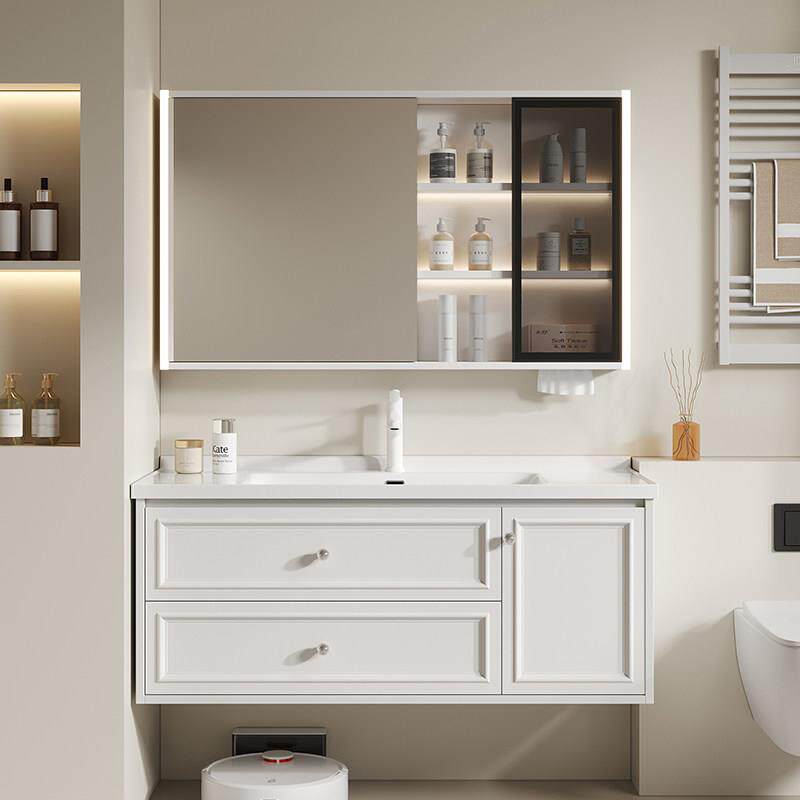 新款法式浴室柜陶瓷一体盆化妆室白色洗漱台浴柜洗脸手盆柜组合