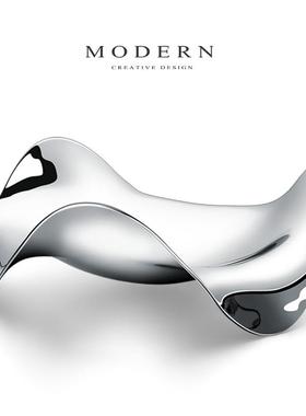 高档摩登创M风ODERN欧意式现代不锈钢干水果盘碟轻奢家居客厅茶几