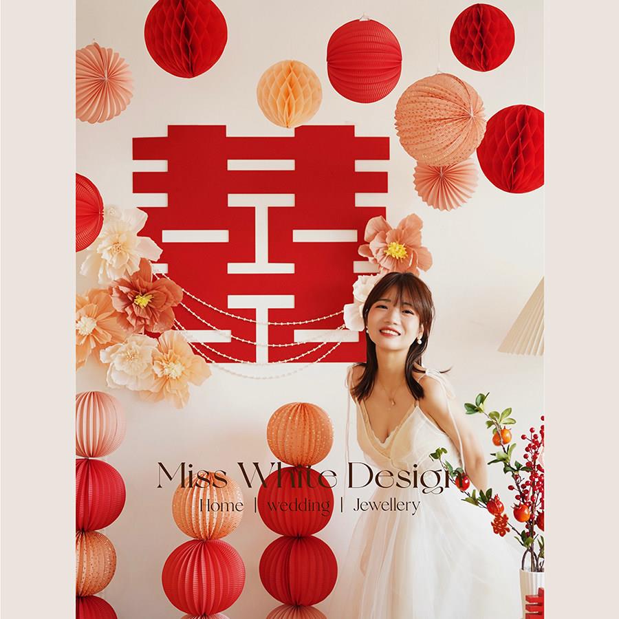 【Miss白】蜜桃泡泡婚房布置套餐大喜字纸灯笼立柱蜂窝球悬吊式天