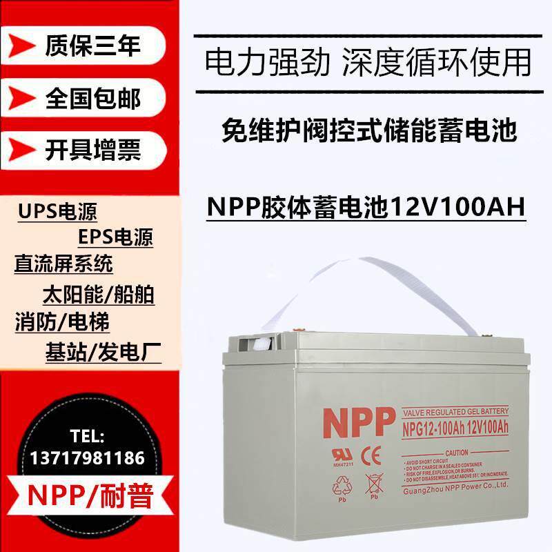 NPP耐普蓄电池NPG12V24AH 38 65 100 150 200 250AH备用储能电池