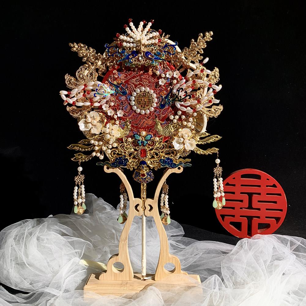 中式新娘结婚团扇手工DIY材料包成品双面双色高级重工秀禾服喜扇
