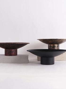 新中式金属花器花盆圆形花器酒店苔藓盆桌花花艺器皿中古软装摆件