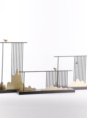 新中式轻奢金属山水禅意软装摆件书房样板间客厅玄关创意铁艺摆设