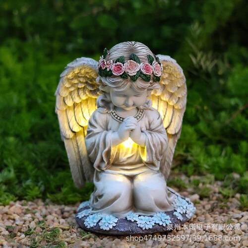 亚马逊新品户外太阳能天使女孩花园树脂雕像摆件工艺品庭院灯装饰