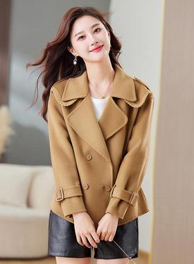 ZAN9933Z红色短款面羊毛大衣女年新款毛时高端小个子西装尚领双羊