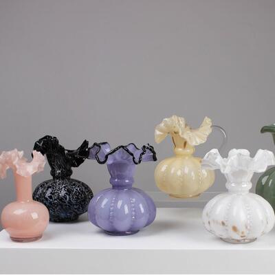芬顿风粉色渐变复古法式南瓜玻璃花瓶居家插花器百搭插花创意
