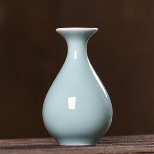 直销新款青瓷玉壶春花瓶龙泉陶瓷水培插花器茶道桌面小摆件花插装