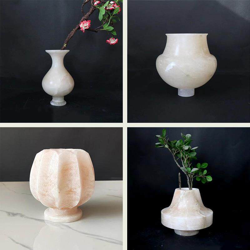 现代新中式轻奢高档云石花瓶摆件花器装饰品样板间客厅玄关软装