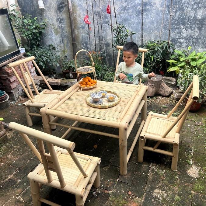 老式传统竹编餐椅家用庭院竹桌竹椅户外休闲围炉煮茶竹桌组合制品