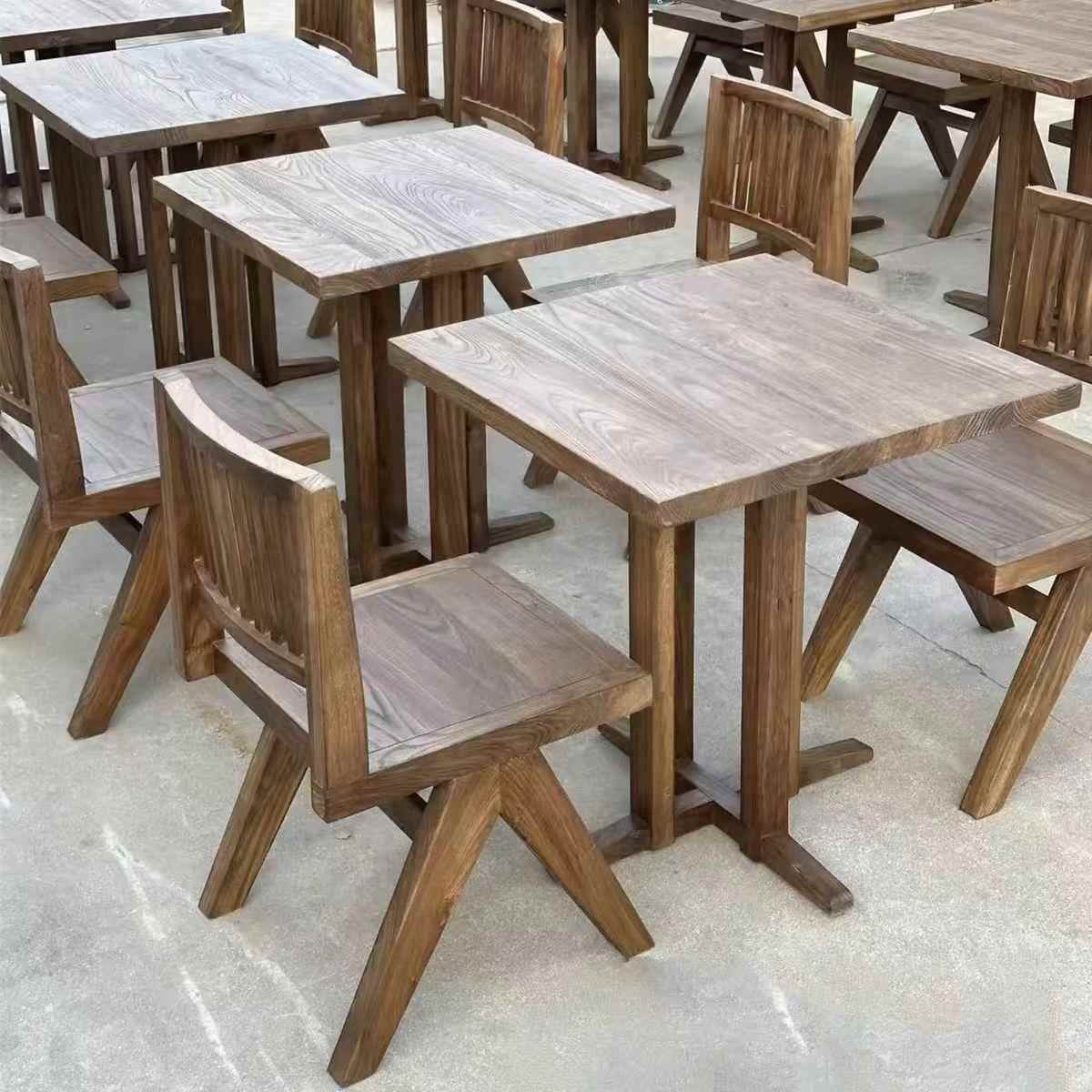 复古老榆木咖啡桌茶桌侘寂风酒店咖啡厅休闲餐桌小户型阳台圆桌