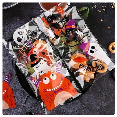 50/100 Pcs 10x10cm Halloween Plastic Candy Cookies Gift Bag