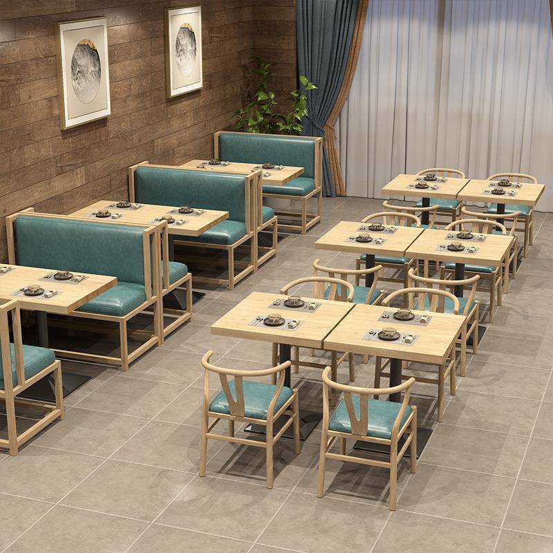 饭店西餐厅实木餐桌火锅店长方形桌子烤肉店休闲卡座沙发桌椅组合