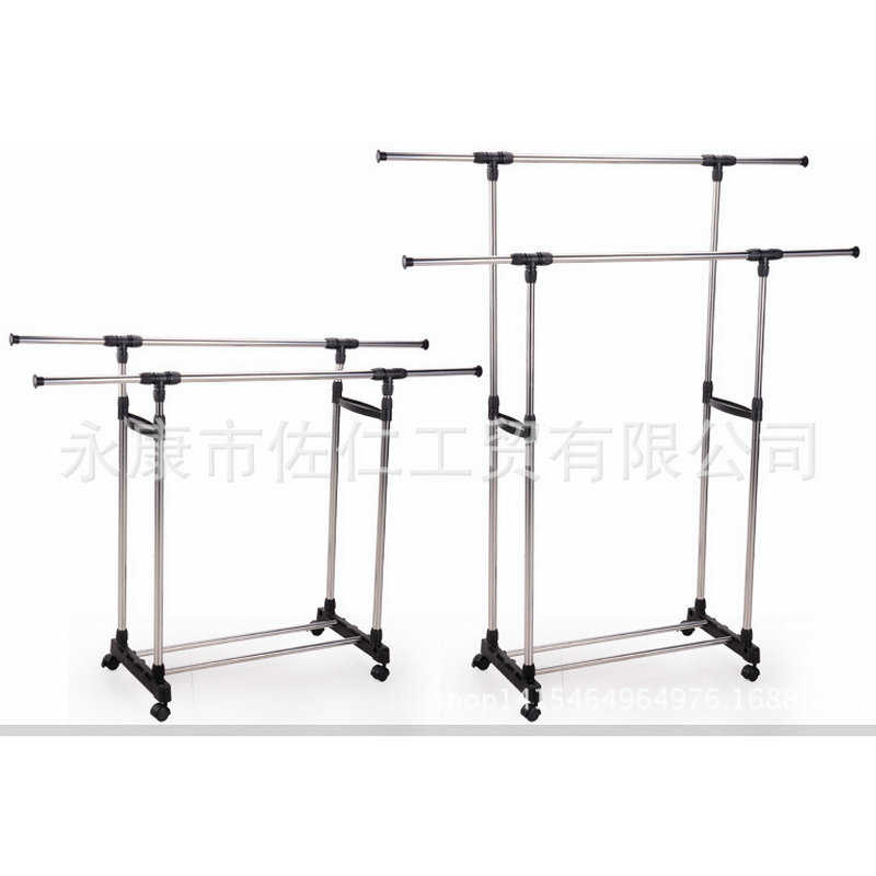 厂家直发单卖立式双杆不锈钢伸缩升降晾衣架落地收纳晒衣架批发