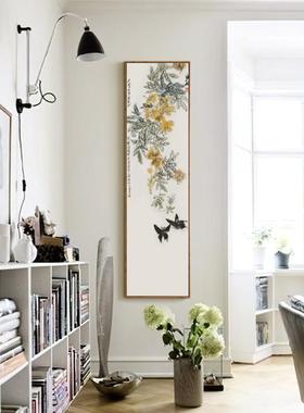 齐白石新中式竖玄关走廊装素饰画版过墙道荷花荔87937枝雅壁挂画