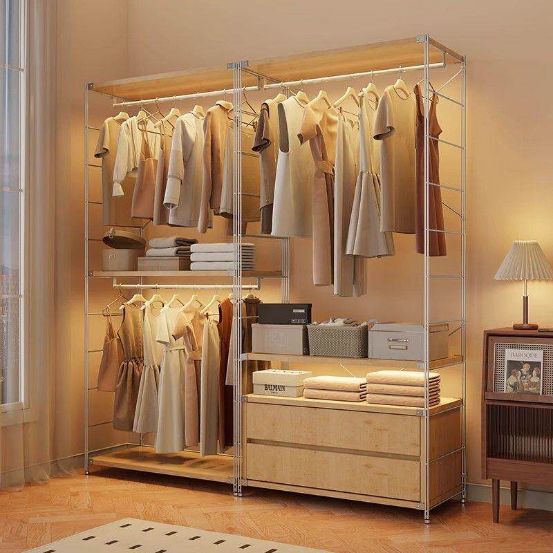 开放式收纳衣柜衣架衣帽架卧室挂衣架衣帽间金属日式步入落地架子