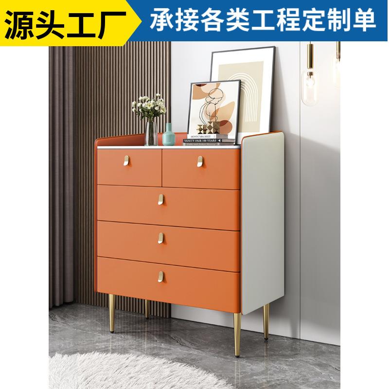 五斗柜轻奢皮质岩板网红卧室储物收纳抽屉柜实木电视柜六八九斗橱