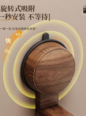 吸盘毛置巾架YVD中古风卫生间纳胡毛桃木浴室伸缩巾挂杆洗手间收