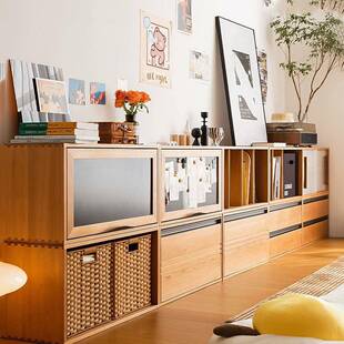 北欧实木书柜家用客厅多功能自由组合柜电视柜书房飘窗落地储物柜