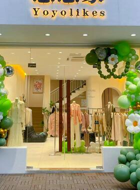 绿色系气球炼拱门装饰场景布置气氛店铺门前节日促销庆典周年汽球