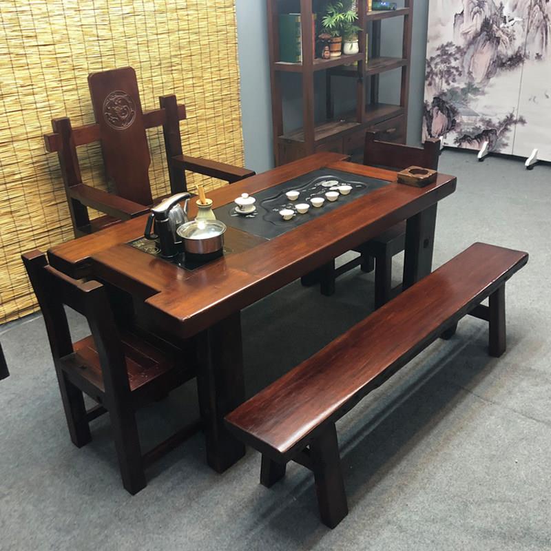 老船木茶几和椅子组合1.8米实木茶几茶几家庭办公室功夫茶几小茶