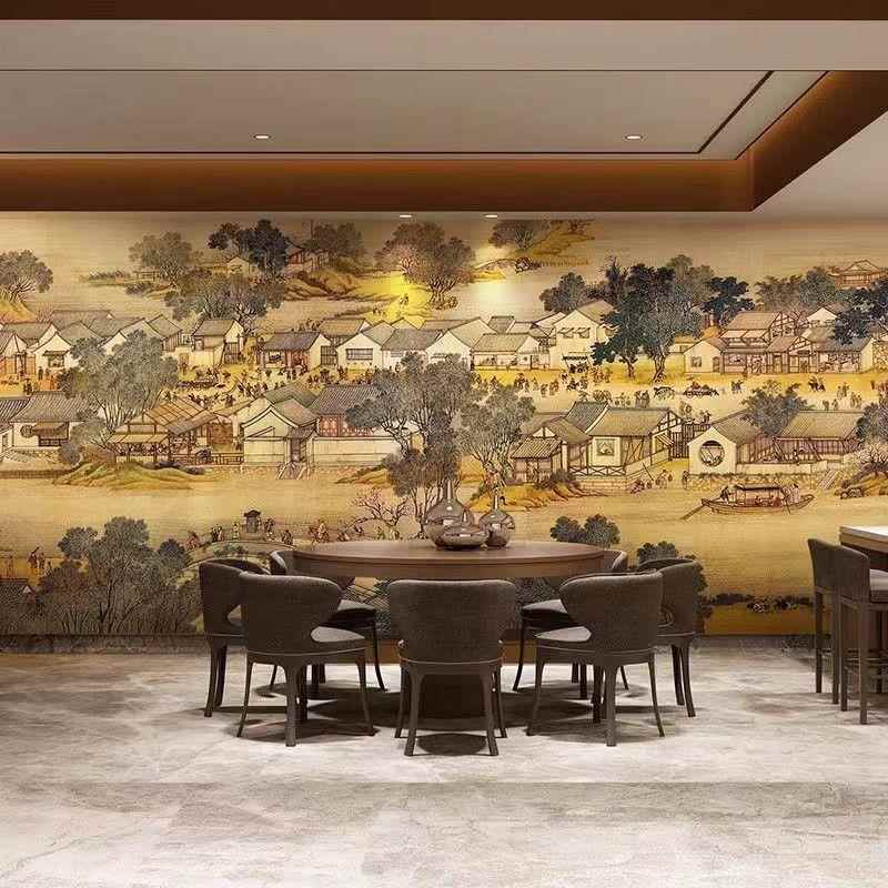 3D清明上河图清复古典墙纸壁画办公室酒店餐厅电视背景墙壁纸壁画