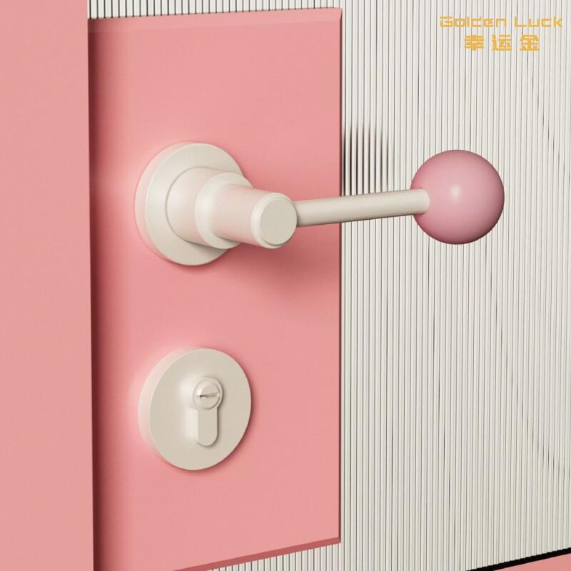 原创极简可爱风儿童彩 彩球门锁室内卧室静音磁吸木门把手轻奢两