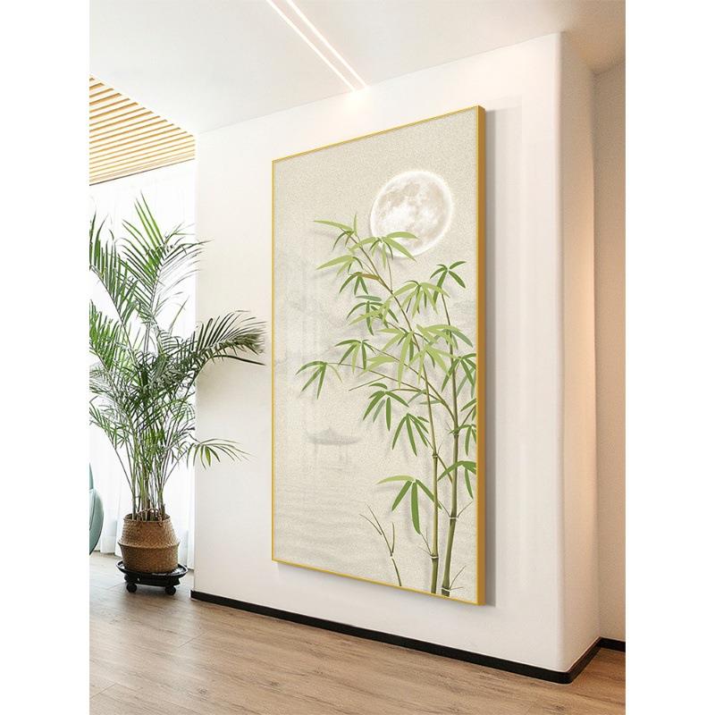竹入报平安玄关装饰画现代简厅约画原木风走廊过道GUE挂户客竖版