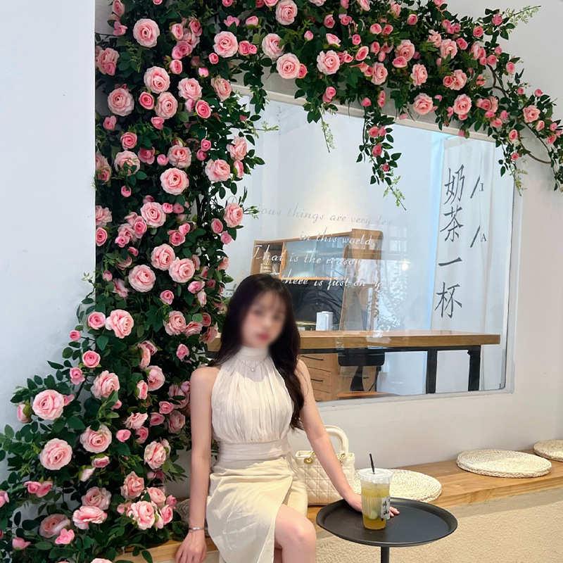 藤条仿真玫瑰花藤假藤条茶玫壁挂藤蔓缠绕装饰塑料绢花套装背景墙