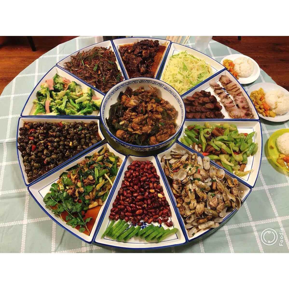 勺子状的盘盘子海鲜拼即食组网合红陶形瓷菜盘子套装圆NYW桌团圆