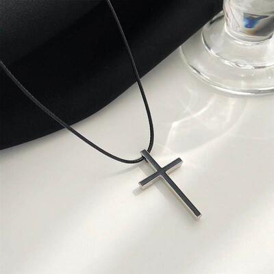 Cross Border Retro Cross Men Women Black Necklace 十字架项炼