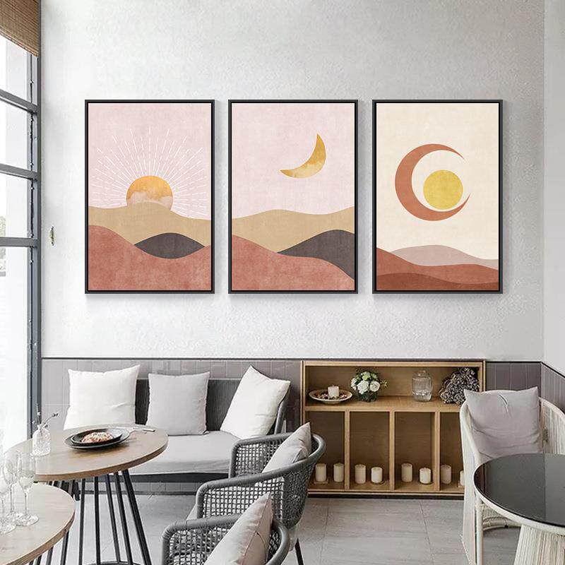 现代客厅晶瓷装饰画北欧抽象画太阳月亮晶瓷画过道玄关画简约挂画