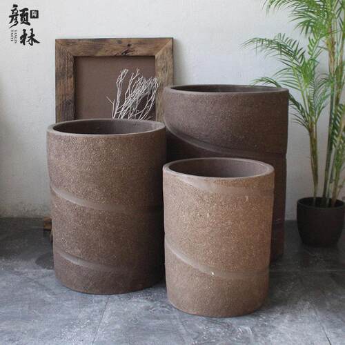 加高大盆陶土盆深款花盆大花盆紫砂盆粗陶盆景观花盆螺纹盆绿植盆
