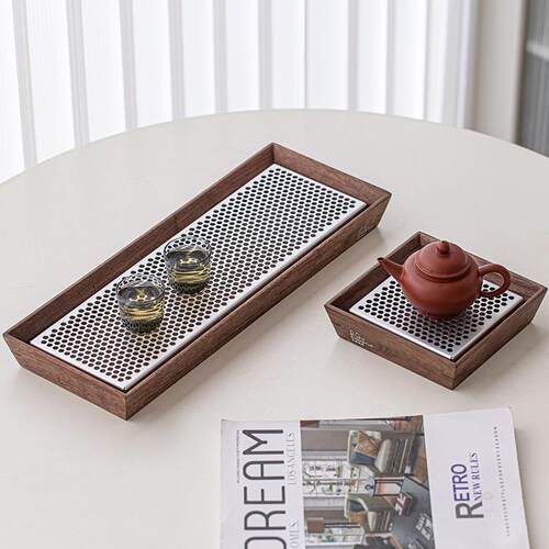 胡桃森托盘茶具简约干泡茶形盘长方家用茶杯茶台功夫客厅收纳储水