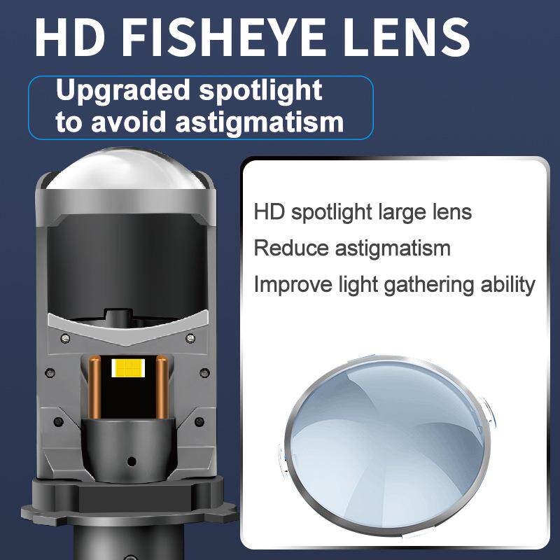 跨境汽车大灯h4双光透镜改装F50超亮聚光鱼眼迷你远近一体前照灯