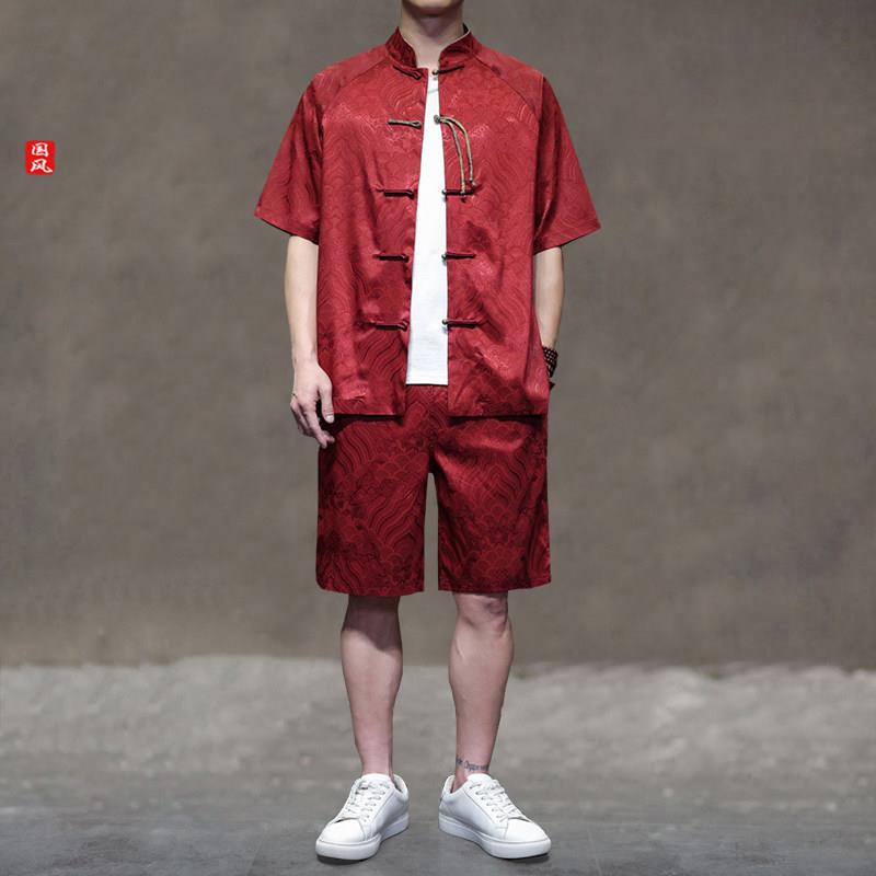 高端品牌新中式可外穿家居服男款夏季夏天冰丝绸短袖短裤睡衣套装
